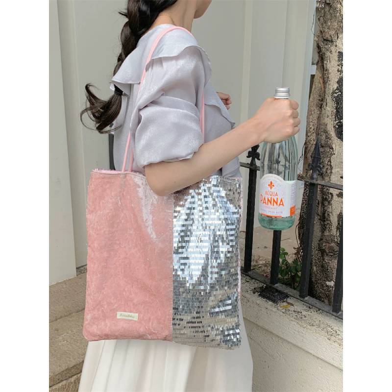 Silk Velvet Glitter Tote Bag With Magnetic Closure For Daily Casuals