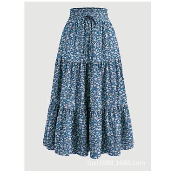 

Женская юбка-макси в стиле бохо с винтажным цветочным принтом, эластичная, с высокой талией, плиссированная, струящаяся, А-силуэта, длинная, для малышей, осень, короткая юбка L