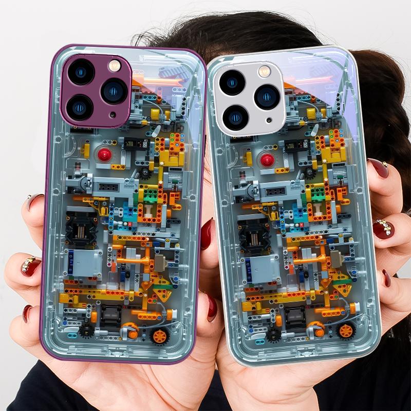 Mechanical Interior Blue Purple For Iphone 15 14 13 12 Mini 11 Pro Max X XS XR 7 8 Plus 2020 22 SE Tempered Glass Phone Case