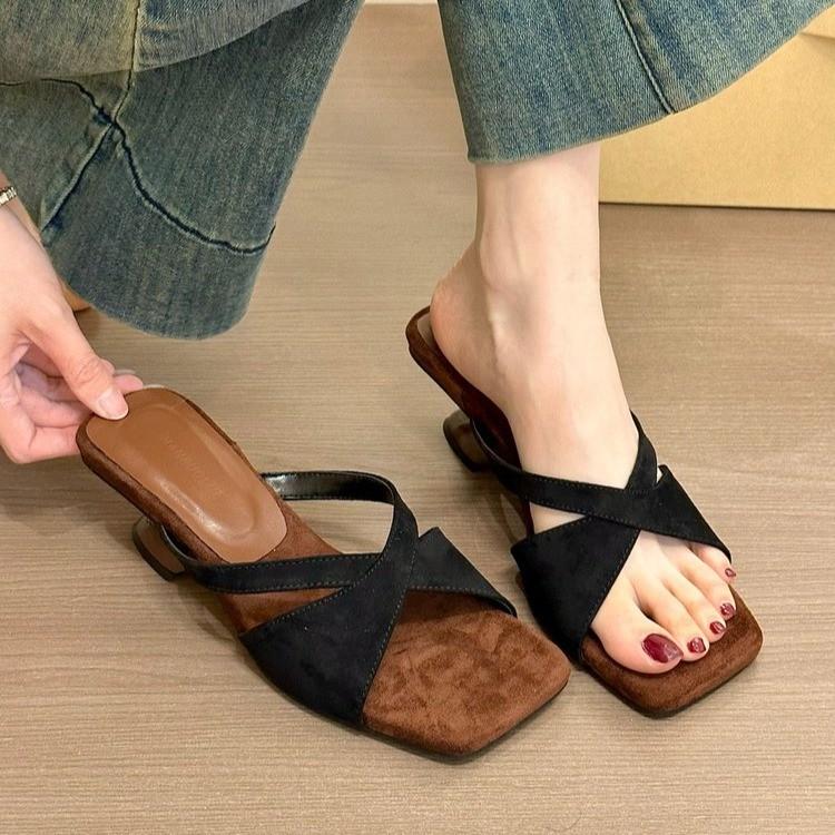 Square head open-toed slope high-heeled half-drag vacation beach with women's sandals