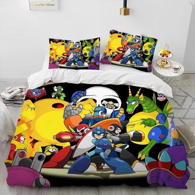 3D Rockman Megaman Game Cartoon Comforter Bedding Set,Duvet Cover Bed Set Quilt Cover Pillowcase,King Queen Size Bedding Set Kid
