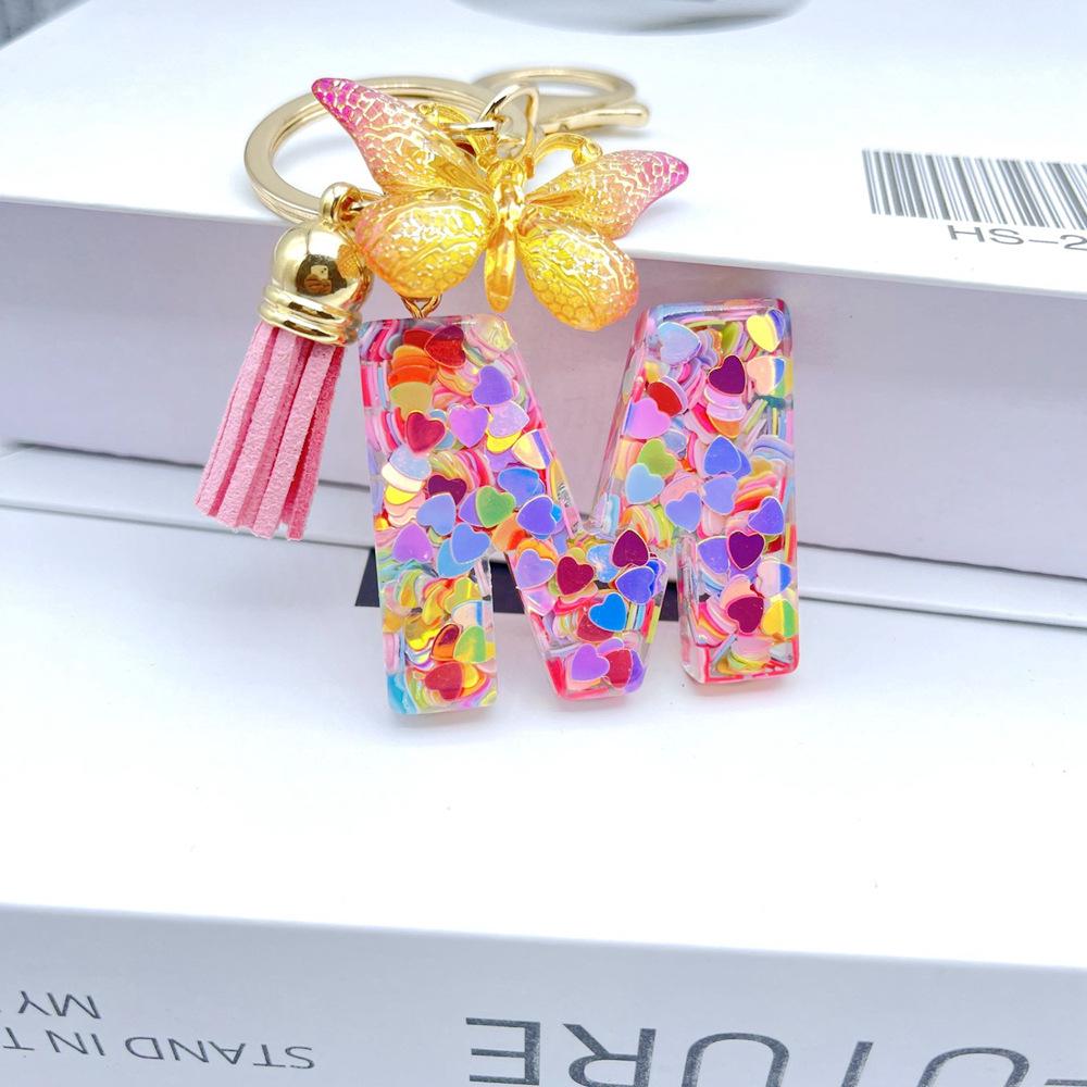 Portachiavi Moda Europea e Americana Farfalla Amore Iniziale con Dettaglio Paillettes