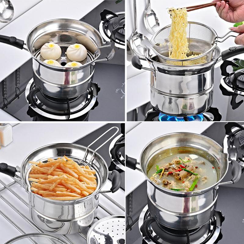 Stainless Steel Deep Fryer Pot - With Strainer Basket & Handle, Multi-functional for French Fries & Seafood