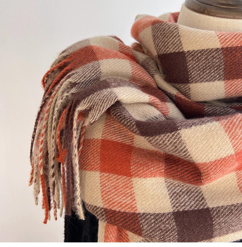 Vintage Plaid Tassel Szal Szalik, Miękki Ciepły Otulacz z Faux Kaszmiru, Wiatroodporny Dekoracyjny Nieelastyczny Szal na Co dzień i na Weekend