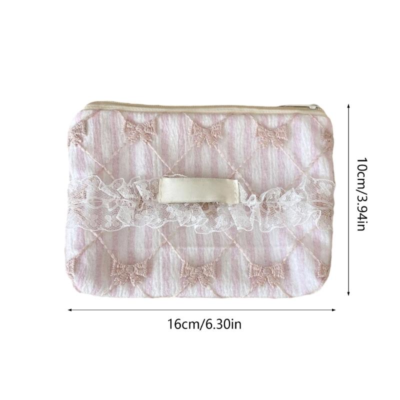 Elegant Floral Lace Trimmed Wallet Small Storage Bag Polyester Stylish Lightweight Carryall For Coin Accessories