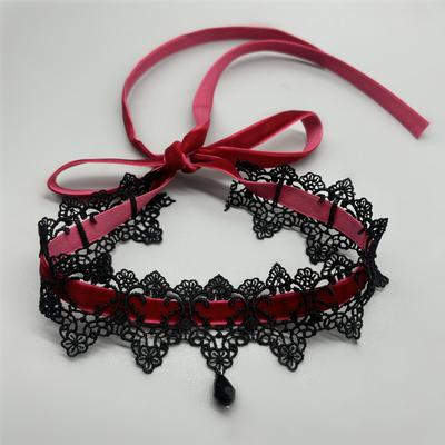 New Sexy Lace Flower Necklace for Women Gothic Punk Velvet Collar Choker Black Waterdrop Pendent Necklace Strap Bow Jewelry