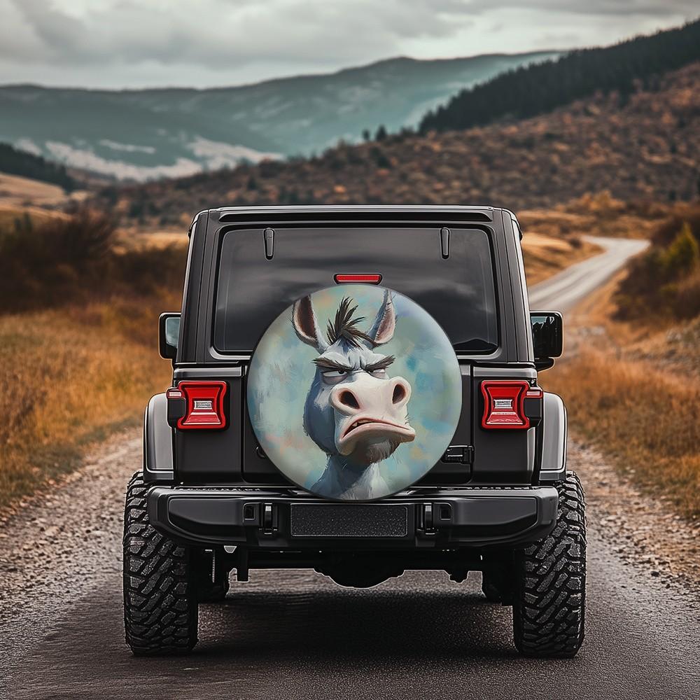 Grumpy Donkey Face Tire Cover Waterproof SUV Spare Wheel Protector Outdoor Accessory