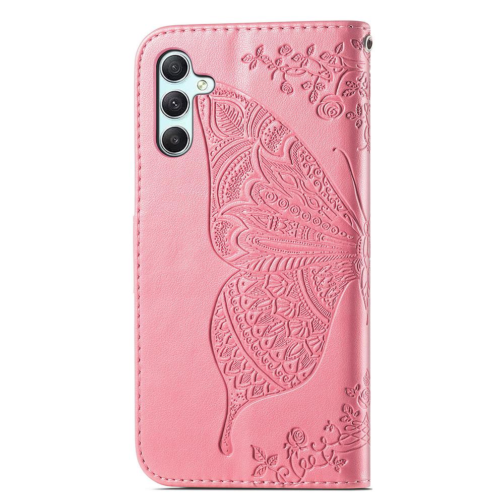 For Samsung Galaxy A35 5G Leather Case Butterfly Imprinted Phone Cover with Wrist Strap