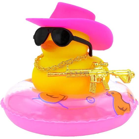 Duck Car Ornaments Yellow Duck Car Dashboard Decorations Set with Sunglasses, Swimming Ring Kids Bath Toys Home Duck Decoration