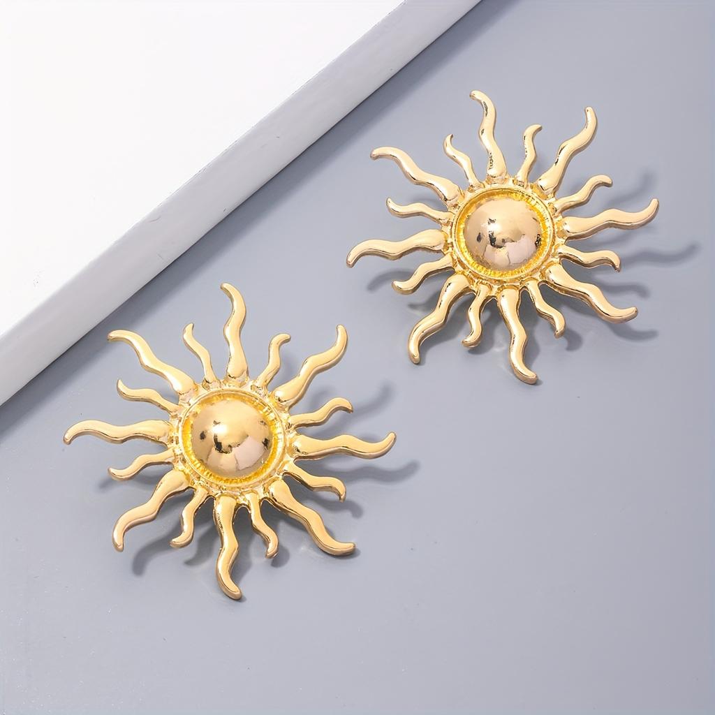 1 Pair Of Sun Earrings, Alloy Vintage Sun Ear Jewelry Decor For Daily Wear Dating, Gift For Women