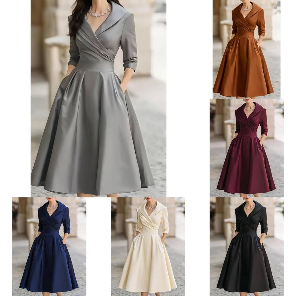 Elegant Satin Fabric Long Sleeve Dress For Business And Formal Occasions