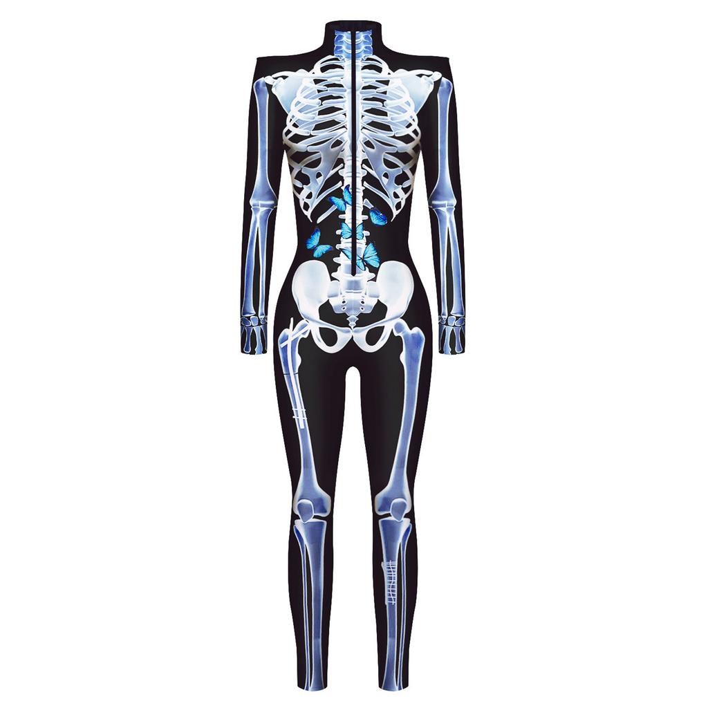 Skeleton Jumpsuit Soft Breathable Vivid 3D Printing Skeleton Bodysuit for Role Play