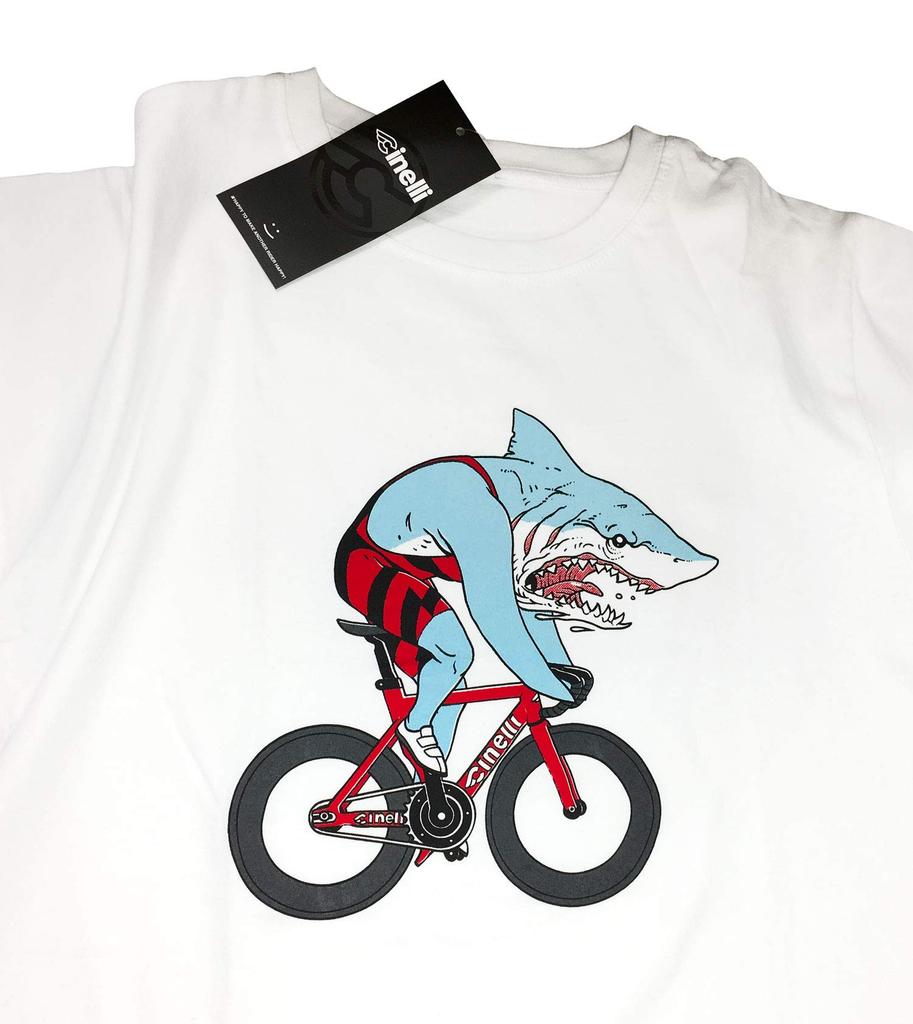 Cinelli Sam Turner Shark Größe für Rennräder und Radsport-T-Shirt, Weiß, L,