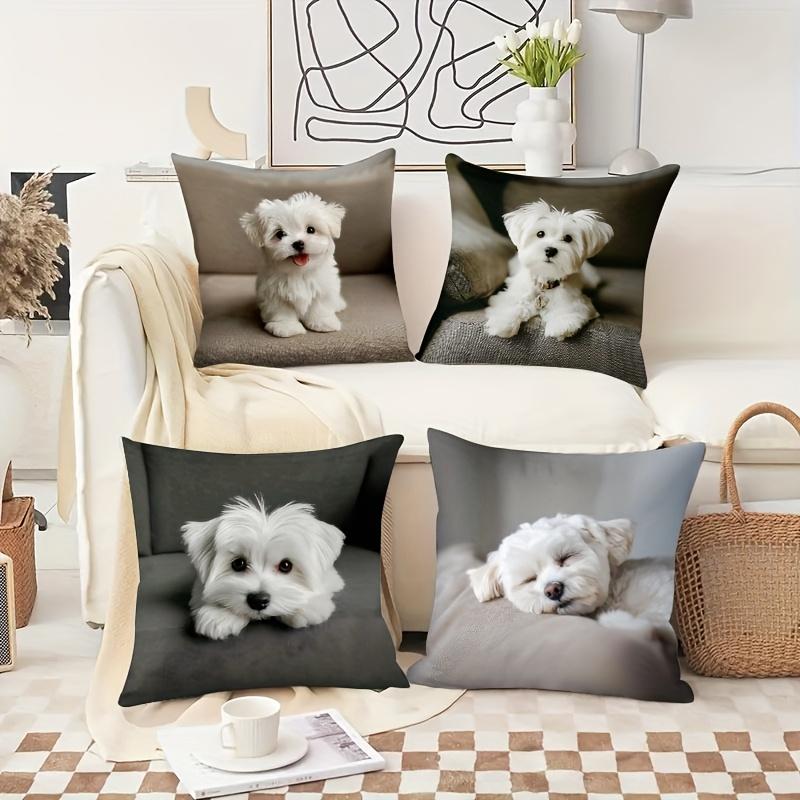 4-Piece 2D Printed Pillowcase Set – Cute White Puppy Designs