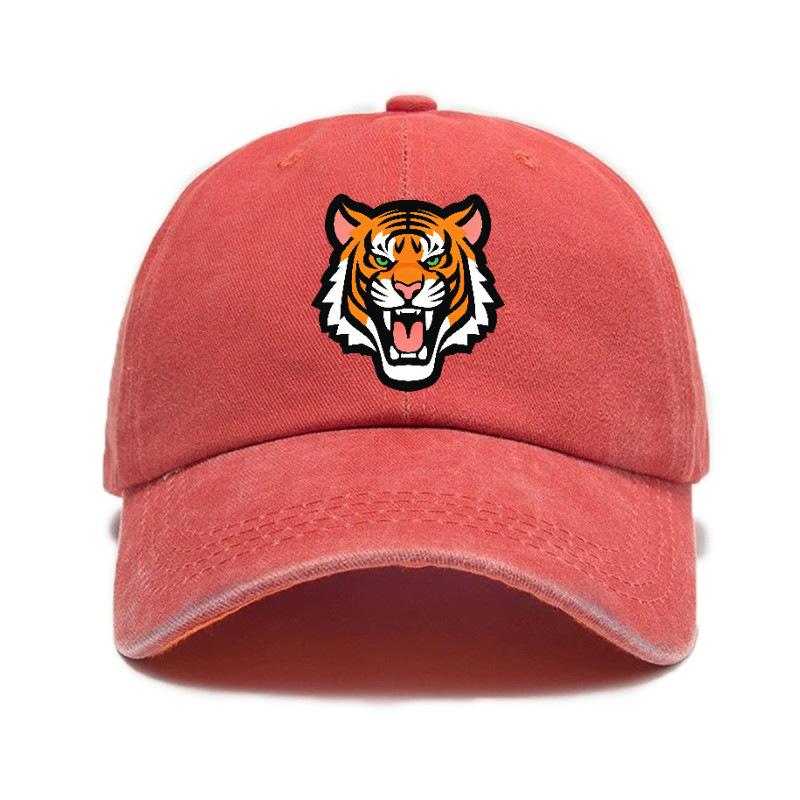 Big tiger print washed and distressed soft top visor baseball cap unisex trendy retro hat