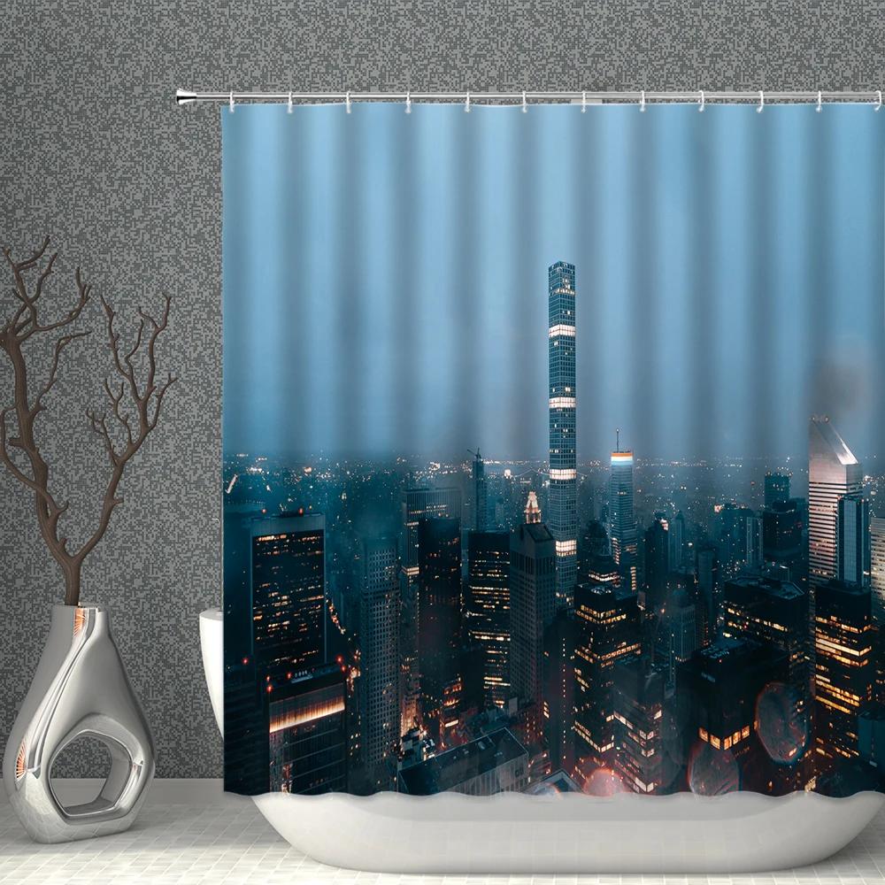 Scenery Shower Curtain Big Ben Golden Gate Bridge UK USA Building Landscape Bath Curtains Waterproof Cloth Bathroom Screen Decor