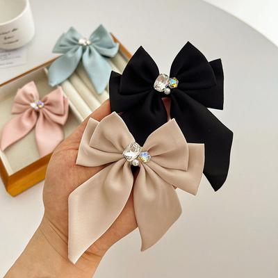 Clip Side Color Rhinestone Hair Accessory Simple Solid Barrettes Fringe Cloth Hairpin Clip Satin