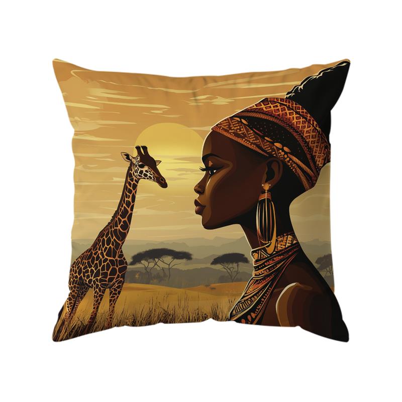 African Women And Animals Painting Pillowcase Throw Pillow Cover Vintage Cushion Covers Home Living Room Sofa Couch Seat Decor