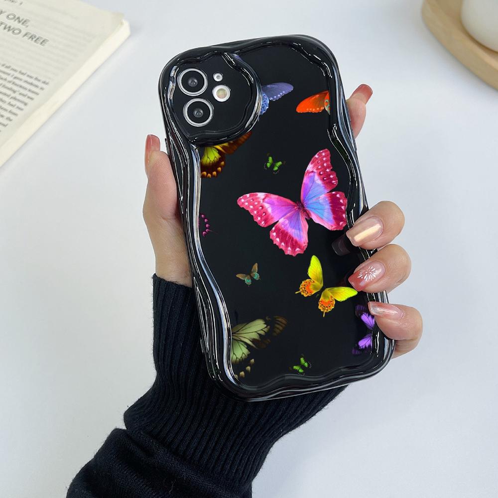 N76 Butterfly Soft Wavy Phone Cases for Samsung A54 A34 A13 A14 S23 S24 Ultra Xiaomi Redmi Note 13 12C Realme Infinix Protective Bumper Cover