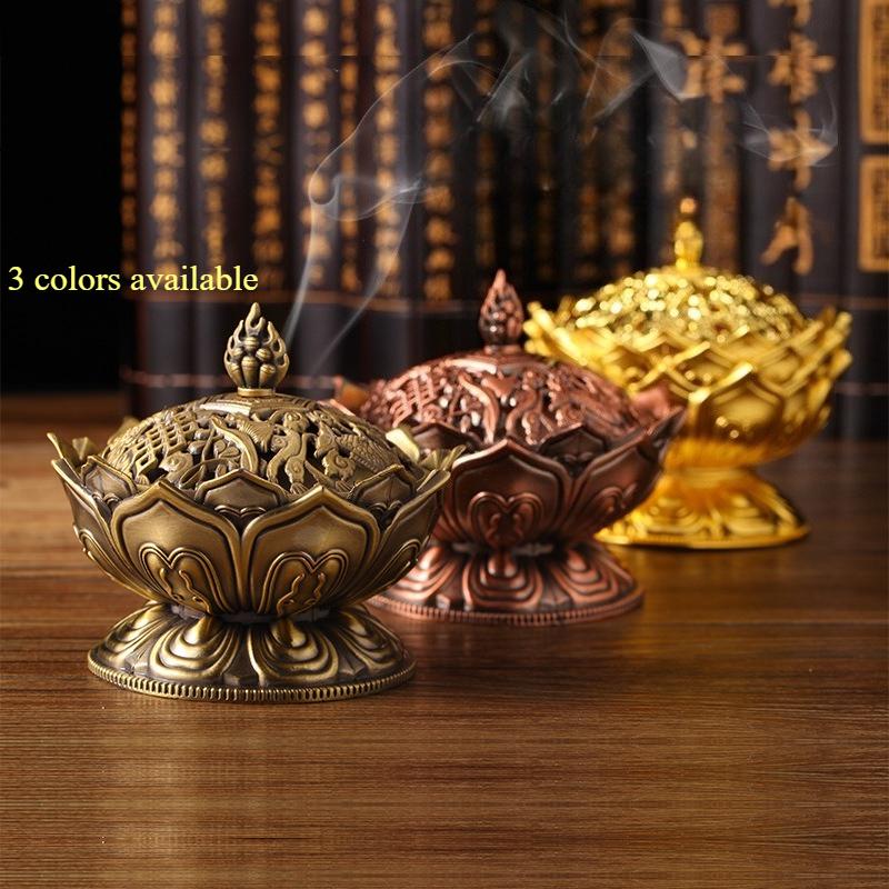 1Pc Brass Lotus Flower Incense Burner Mini Sandalwood Censer Metal Buddha Holder Craft