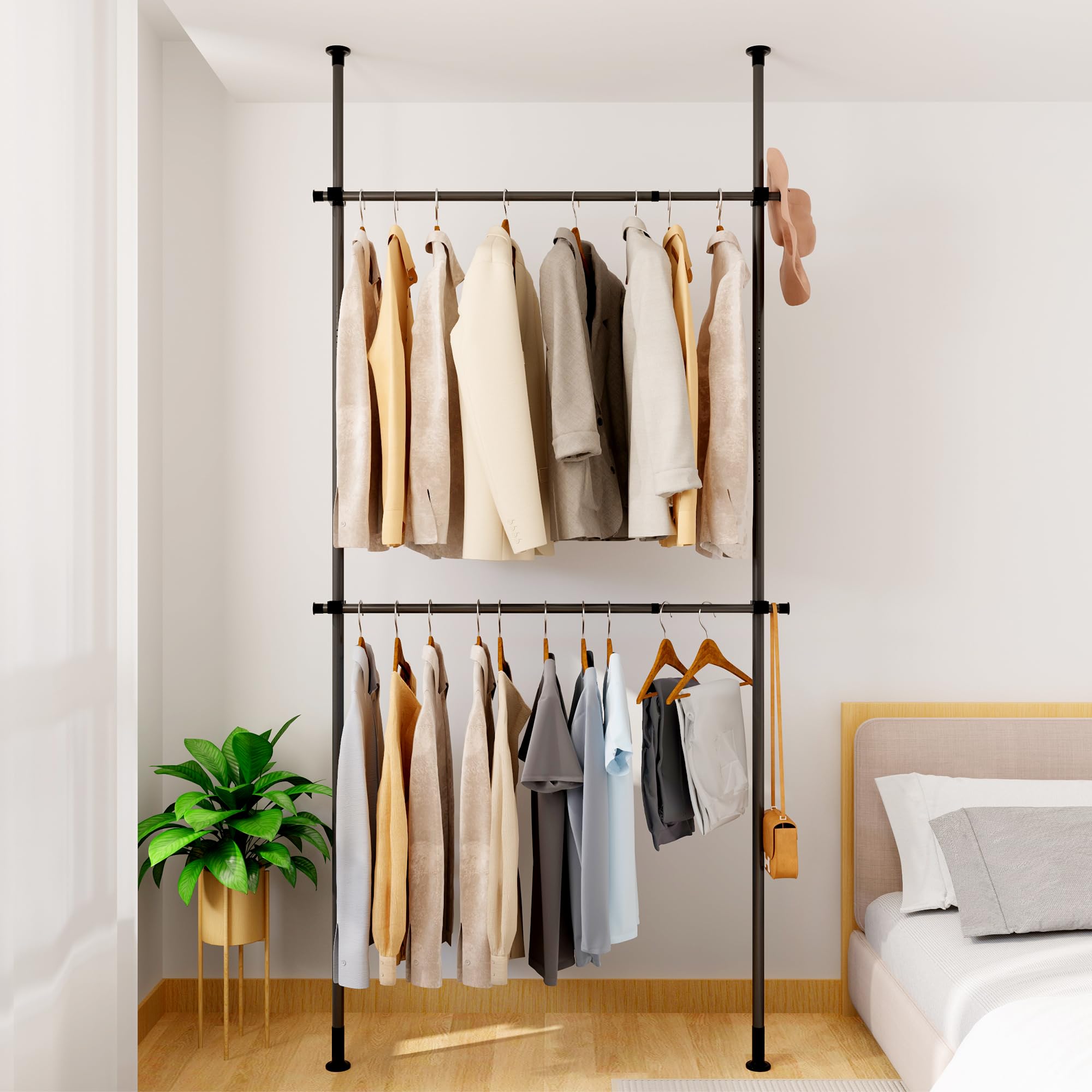 

TITIROBA Tension Hanger Total Load Capacity Height Width Hanger Clothes Clothes Pole Tension Hanger Clothes Indoor Drying Easy No Tools Large Matte чёрный