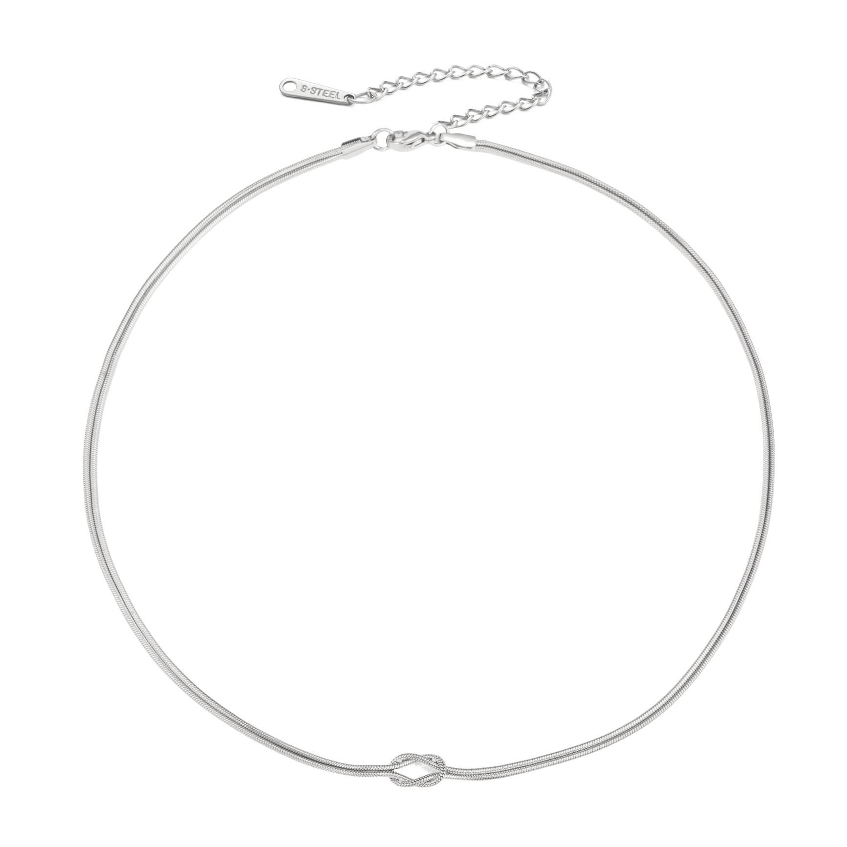 Golden Double Snake Chain Love Knot Pendant Necklace For Women Minimalist Jewelry Gift
