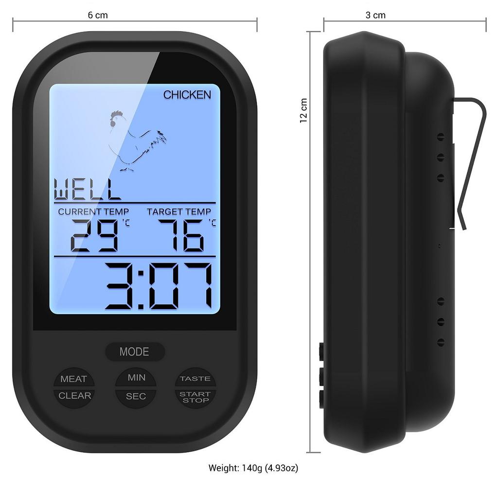 Wireless Digital Thermometer Remote Cooking Thermometer With Timer-included Food Probe For Oven Grill Smoker Bbq
