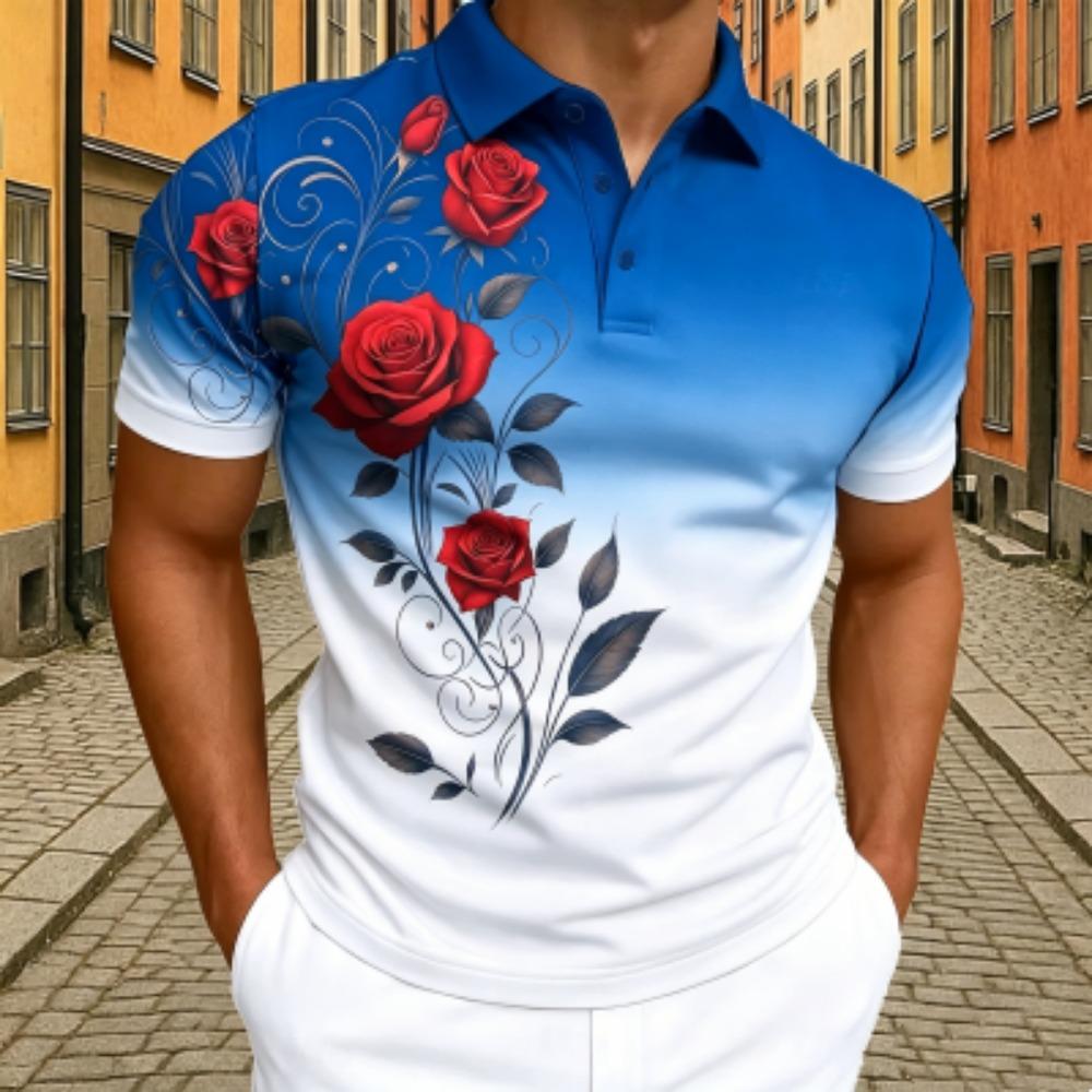 Polo Elegante da Uomo con Stampa Floreale Rosa T-shirt a Maniche Corte da Uomo per Esterno e Strada Top Estivo per la Casa Maglietta Casual Polo da Uomo e da Donna