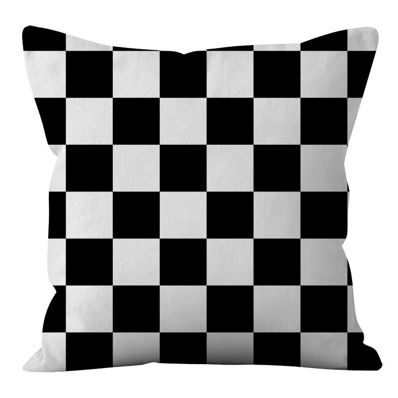 Nordic Ins Style Simple and Light Luxury Lines Black and White Plaid Pillow Case Pillow Lunch Break Pillow Sofa Cushion