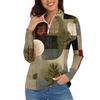 Women's Casual Fashion Retro Floral Print Long Sleeve Zipper Neck Top T-shirt
