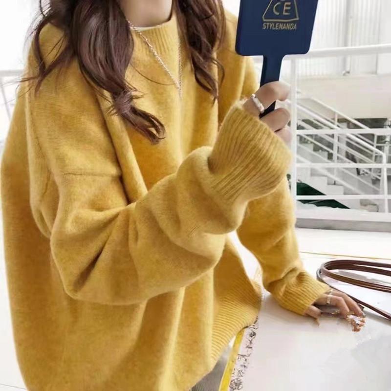Solid Color Knit Sweater Pullover Sweater Female Autumn and Winter Soft and Glutinous Loose Outer Wear Gentle Wind Inside The Bottoming Shirt