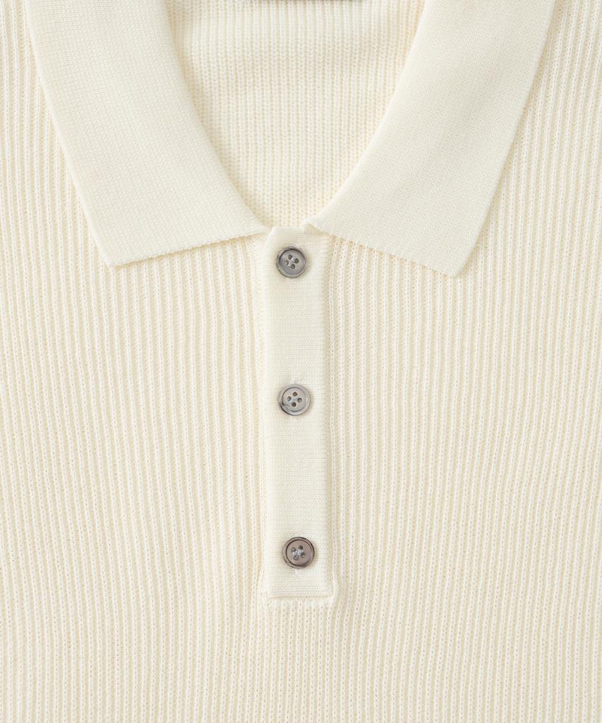 ANALOG MOOD Hacci Button-Up Collar Short Sleeve Knit (Ivory)