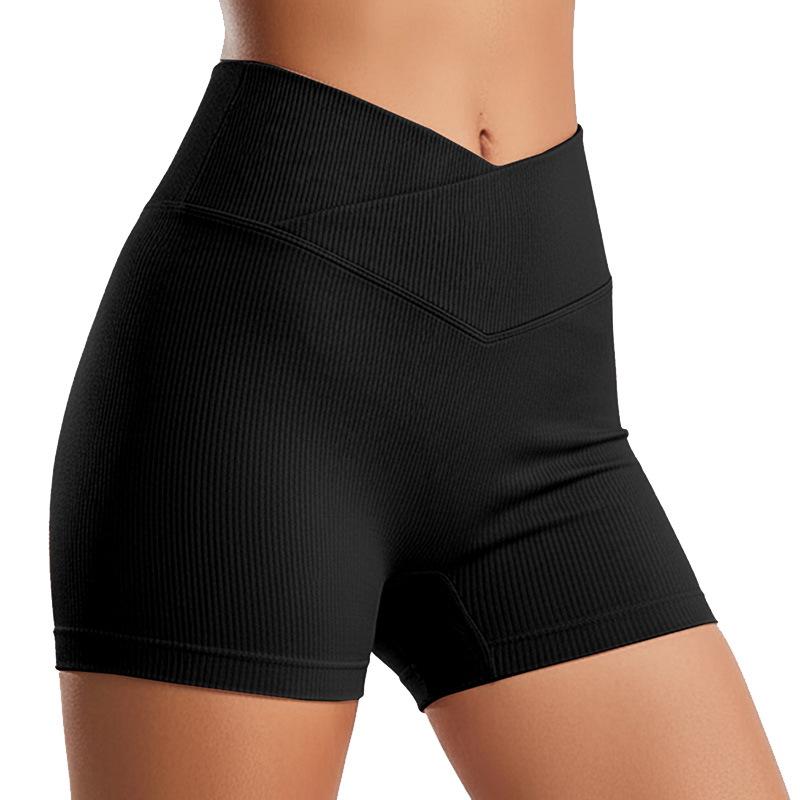 Women's Cross Waist Elastic Yoga Shorts with Peach Hip Design - Three-Quarter Length, Perfect for Running and Fitness
