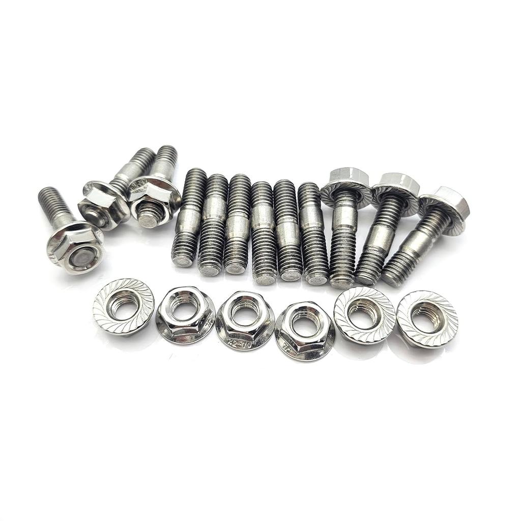Exhaust Gasket Set +Exhaust Manifold Muffler Gasket +12PCS Stud & NUT 02156-50080 15221-91530 1A091-12360 1A091-12350 15263-12370 for Kubota V2203