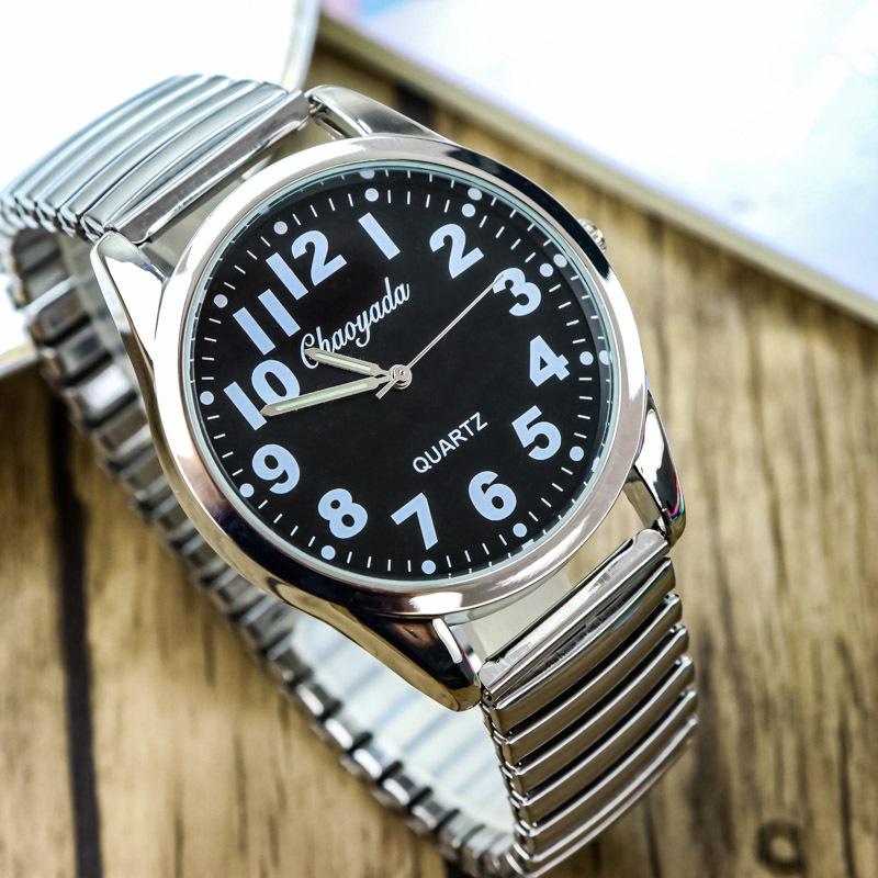 Large Number Luminous Elderly Quartz Watch with Waterproof Stainless Steel Elastic Band