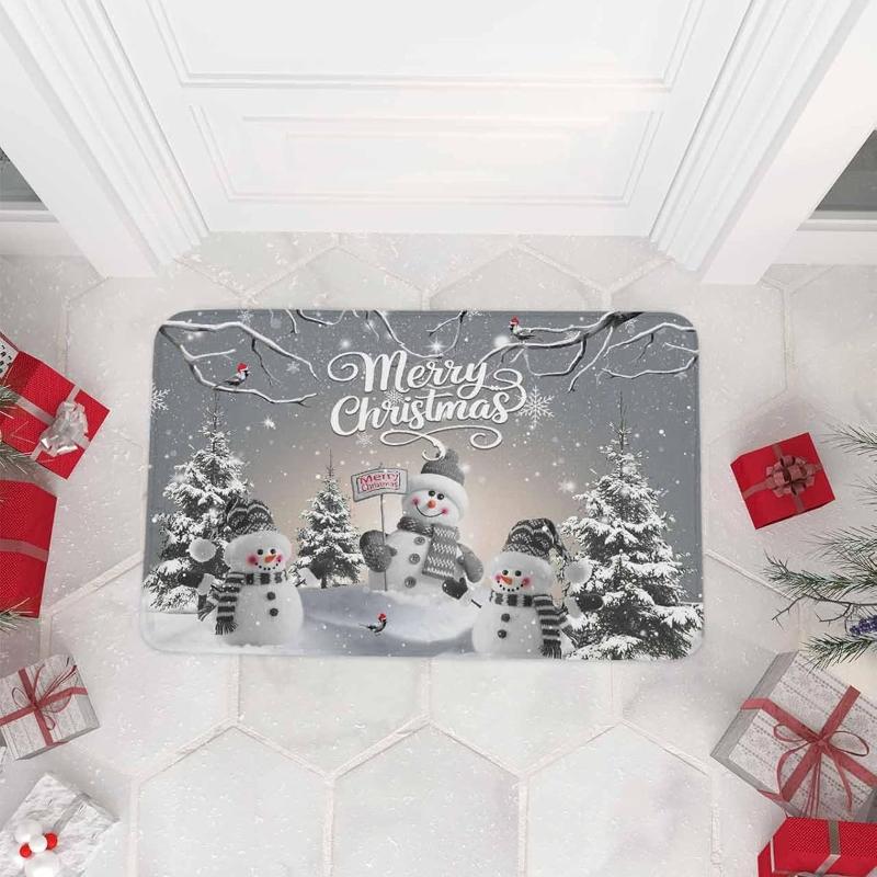 Christmas Snowman Tree Snowflake Door Mat Decor Anti-slip Front Door Rug Welcome Mat Bedroom Floor Mat Christmas Decorations