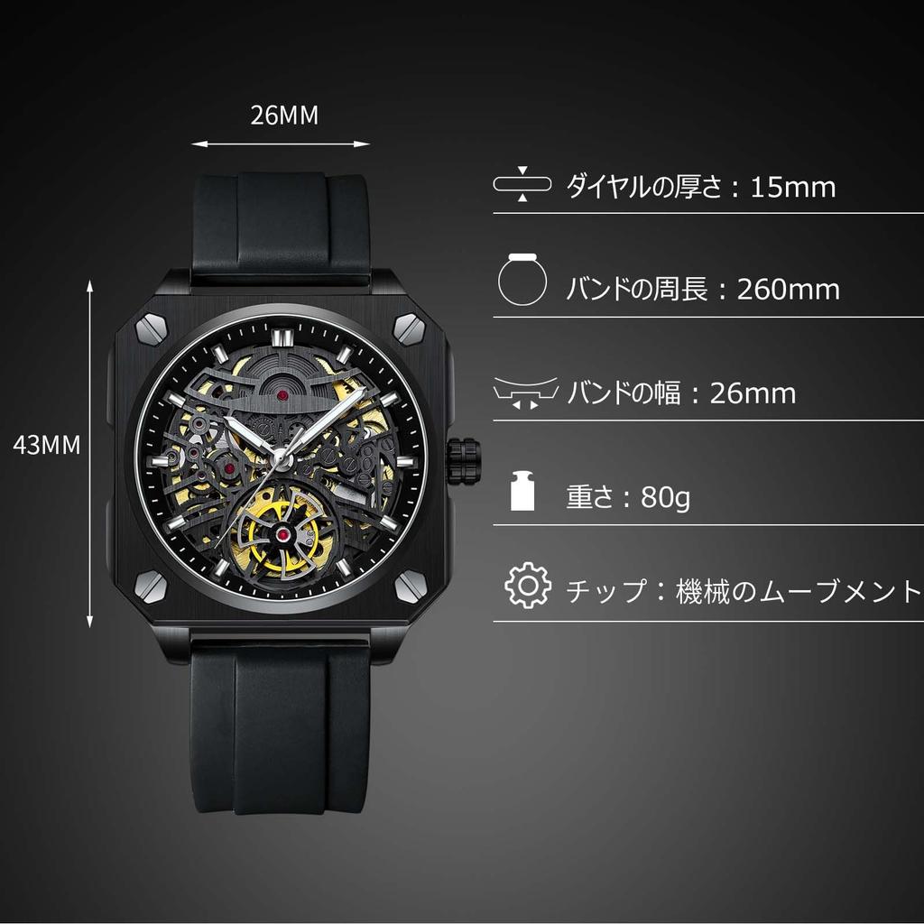 RORIOS Automatische Mechanische Armbanduhr mit Leuchtzeigern Wasserdicht für den Alltag Perfekt für die Arbeit oder Stilvoll und Schlicht Perfektes Weihnachtsgeschenk Schwarz B