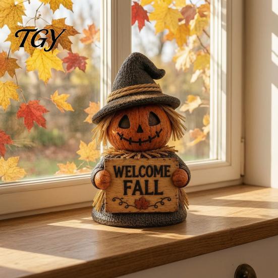 Versatile Festival Soft Furnishings Fall Scarecrow Figurine, Wooden Pumpkin Statue, Rustic Autumn Harvest Season Table Decor Tabletop Decoration