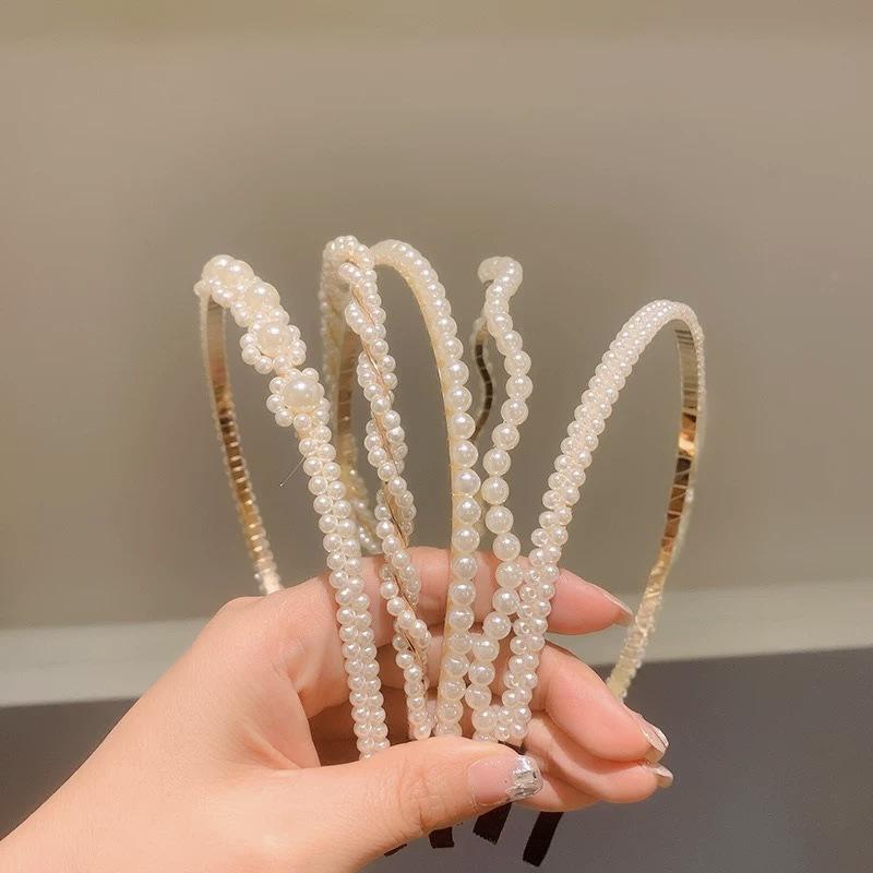 Ensemble de Serre-têtes Cinq Pièces en Perles d'Imitation - Élégant, Polyvalent Style Féerique pour Femmes