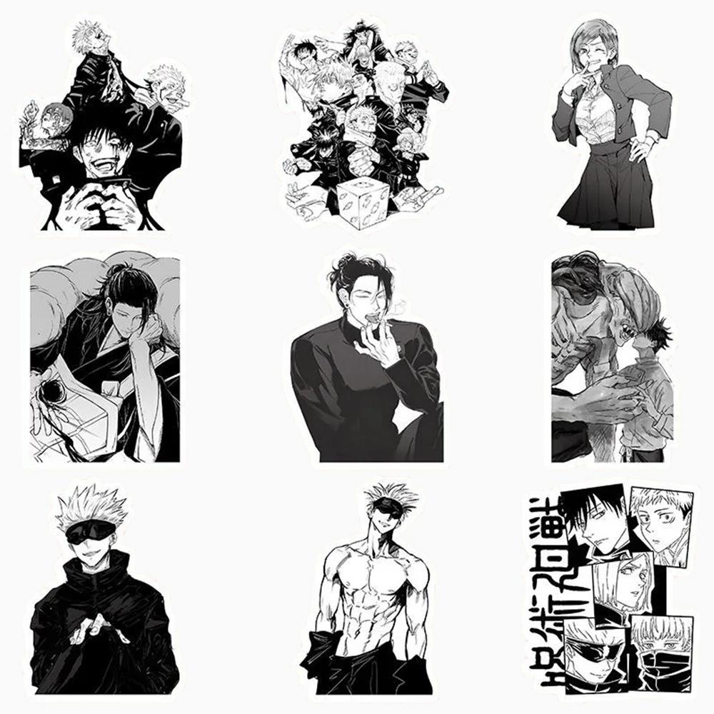 10/30/50/100 Piezas Pegatinas Clásicas de Anime Jujutsu Kaisen Calcomanías Geniales en Blanco y Negro Pegatina de Dibujos Animados Manga para Maleta Portátil Teléfono DIY