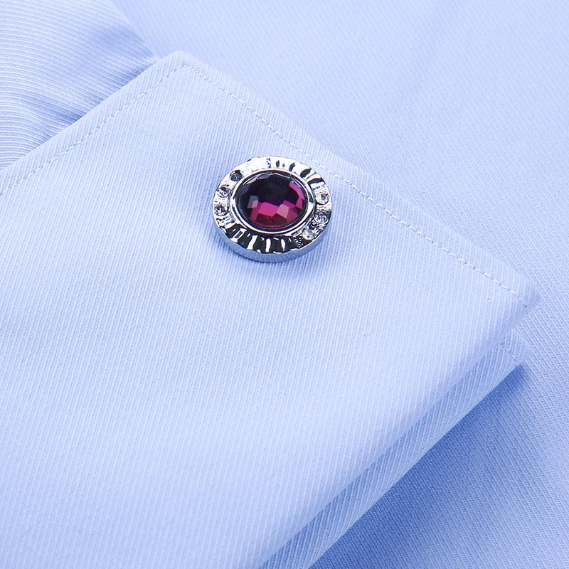 Herren-Hemden mit langen Ärmeln und formellen, gesellschaftlichen französischen Manschettenknöpfen ohne Einstecktuch, einfarbig, reguläre Passform