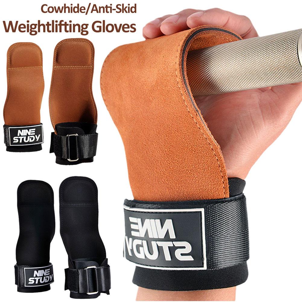 1Pair Deadlift Weightlifting Gloves Cowhide Palm Guards Pull-up Wrist Guards Horizontal Bar Pull-up Back Grip Belt Hand Guards