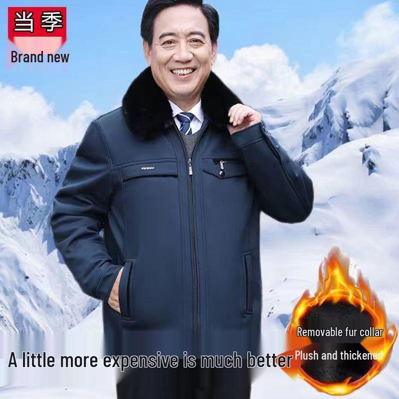 Men's Thick Velvet-Lined Winter Coat for Middle-Aged and Elderly