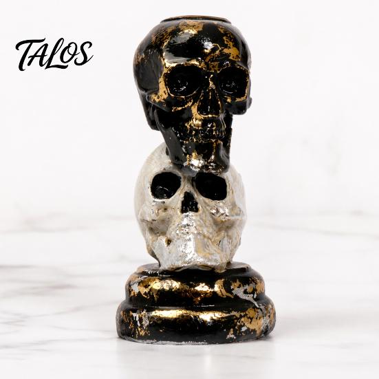 Candle Holder with Halloween Theme Stacked Skull Holder, Pillar Stand, Retro Spooky Tealight for Gothic Home Indoor Table Decor Decorative
