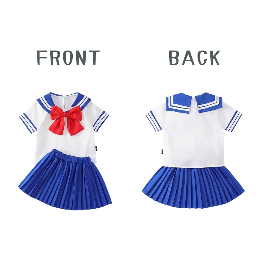 EnDast 140cm Cosplay Sailor Suit with Ribbon Tie for Elementary School Stylish Korean Cute Uniform Costume for Parties and School Events Girls,