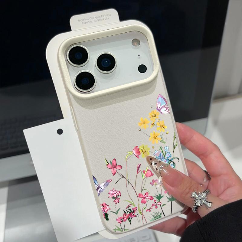 Mini Blossom Print Protective Soft TPU Leather Texture Cover For iPhone 17 Pro Max Air 16e 15 14 13 Shockproof Case