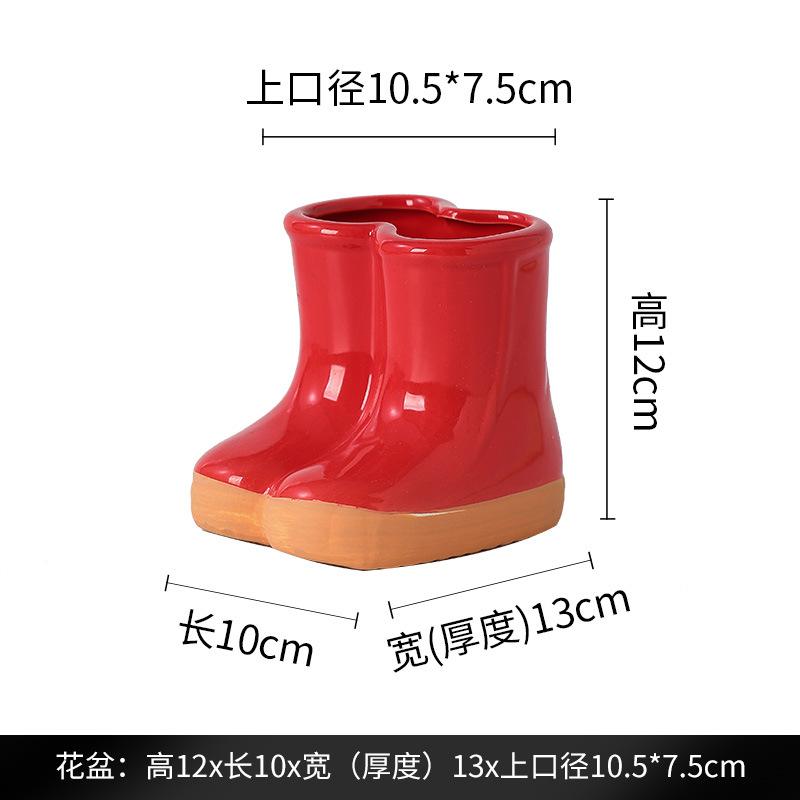 Ceramic Flower Pot Flower Vase Crude Pottery Cartoon Boots Rain Boots Shoes Floral Arrangement Accessories Garden Pot