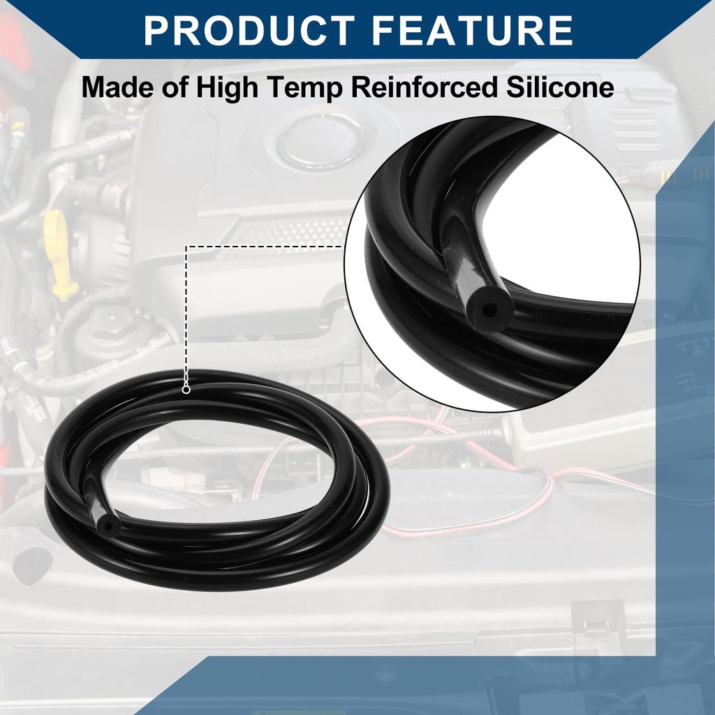 Hihaha Silicone Vacuum Tube Hose for Automobile Vacuum Line High Temperature 5.5ft 1/8" 3.0mm Inner Diameter 3.5mm Thickness 1pc Black