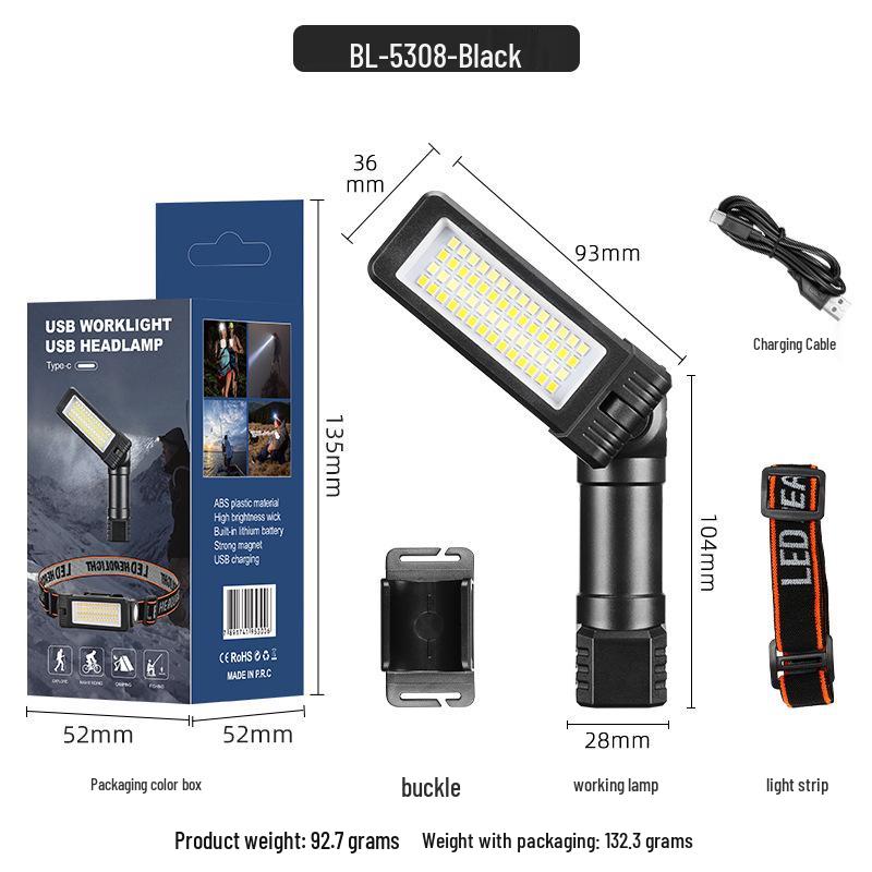 Dual-Sided COB Folding Work Light with Strong Magnet, High Brightness, and Emergency Flashlight Function