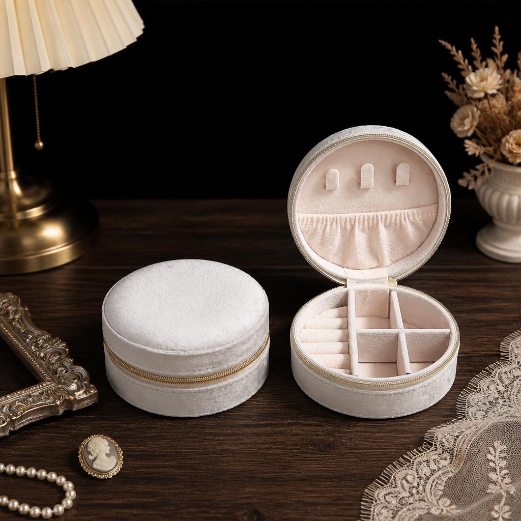 Elegant Velvet Jewelry Box with Mirror for Necklaces, Rings, and Earrings